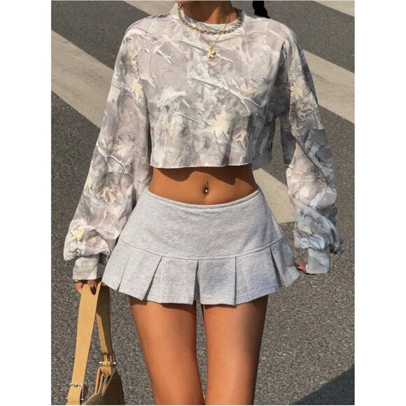 Women's Camo Print Crop Crewneck Sweatshirt Long Sleeve Vintage Y2K Top - Picture 5 of 5